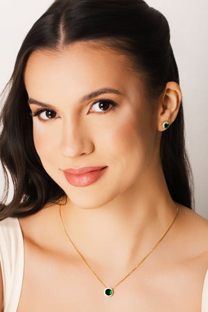 Conjunto Ponto de Luz Esmeralda Cravejado Cristal Banhado a Ouro 18K