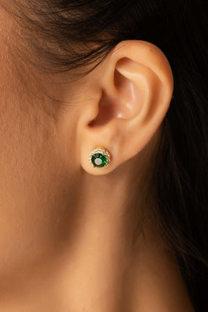 Conjunto Ponto de Luz Esmeralda Cravejado Cristal Banhado a Ouro 18K