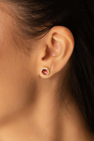 Conjunto Ponto de Luz Rubi Cravejado Cristal Banhado a Ouro 18K