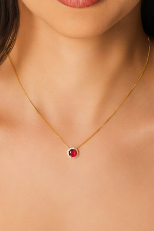 Conjunto Ponto de Luz Rubi Cravejado Cristal Banhado a Ouro 18K