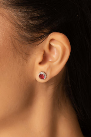 Conjunto Ponto de Luz Rubi Cravejado Cristal Ródio Branco