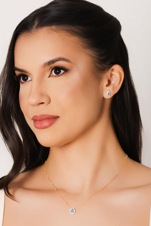 Conjunto Gota Topazio Sky Cravejado Cristal Banhado a Ouro 18K