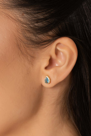 Conjunto Gota Topazio Sky Cravejado Cristal Banhado a Ouro 18K