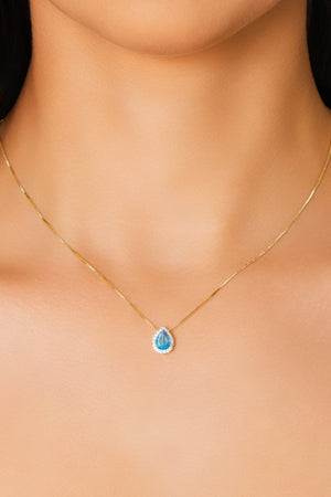Conjunto Gota Topazio Sky Cravejado Cristal Banhado a Ouro 18K