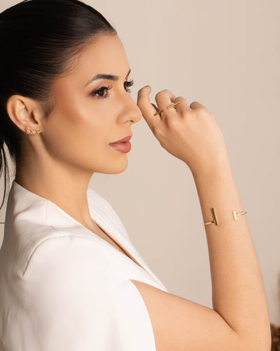 Anel Ajustável Palitos Cravejado Cristal Tamanho G Banhado a Ouro 18K