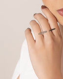 Anel Ajustável Palitos Cravejado Cristal Tamanho G Ródio Branco