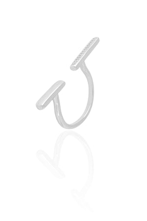 Anel Ajustável Palitos Cravejado Cristal Tamanho G Ródio Branco