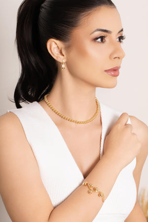 Brinco Pontos de Luz Cristal Bola Lisa Banhado a Ouro 18K