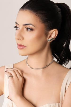 Ear Cuff Orgânico Liso 3.0 cm Ródio Branco