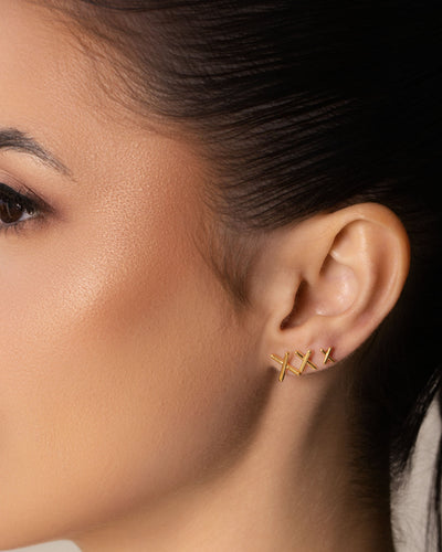 Trio de Brincos X Liso Banhado a Ouro 18K