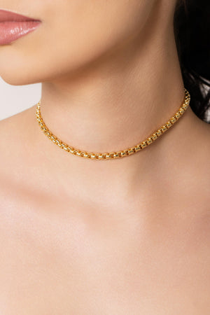 Choker Elos Quadrados 5 mm Banhado a Ouro 18K