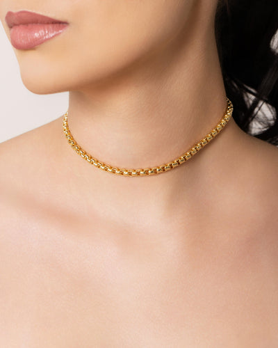 Choker Elos Quadrados 5 mm Banhado a Ouro 18K - 32 cm
