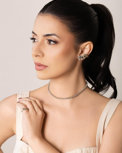 Choker Elos Quadrados 5 mm Ródio Branco - 32 cm
