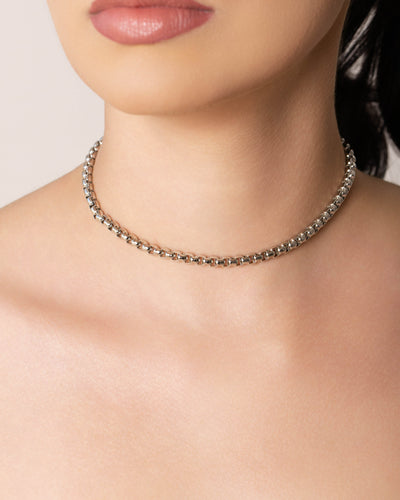 Choker Elos Quadrados 5 mm Ródio Branco - 32 cm