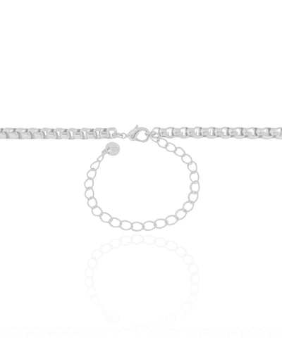 Choker Elos Quadrados 5 mm Ródio Branco - 32 cm