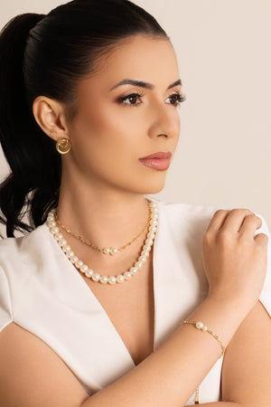 Choker Elos Pérolas Banhado a Ouro 18K
