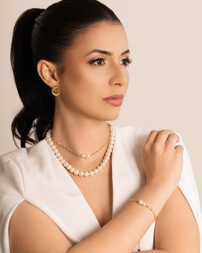 Choker Elos Pérolas Banhado a Ouro 18K - 35 cm