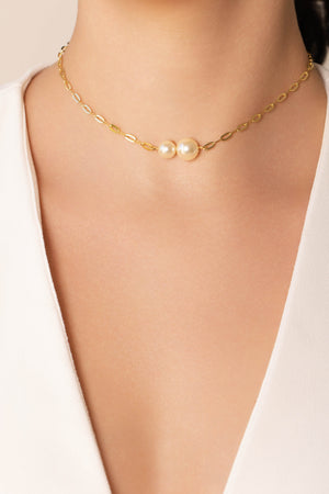 Choker Elos Pérolas Banhado a Ouro 18K