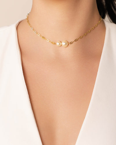 Choker Elos Pérolas Banhado a Ouro 18K - 35 cm