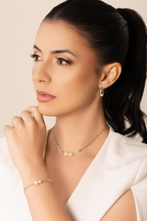 Choker Elos Pérolas Ródio Branco