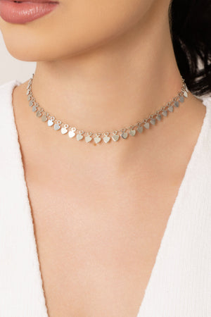 Choker Plaquinhas Corações Ródio Branco