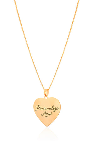 Gargantilha com Pingente Coração Flat Personalizado Liso Banhado a Ouro 18K - 45 cm