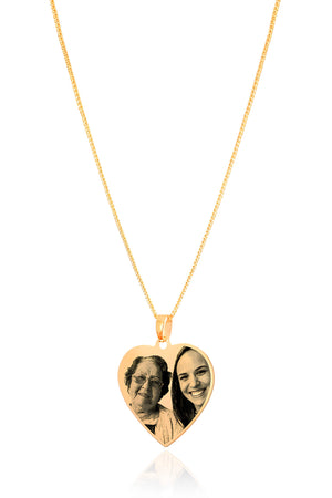Gargantilha com Pingente Coração Flat Personalizado Liso Banhado a Ouro 18K - 45 cm