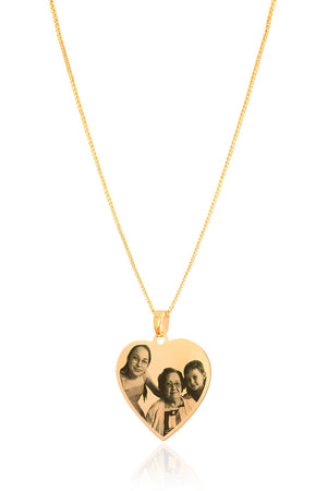 Gargantilha com Pingente Coração Flat Personalizado Liso Banhado a Ouro 18K - 45 cm