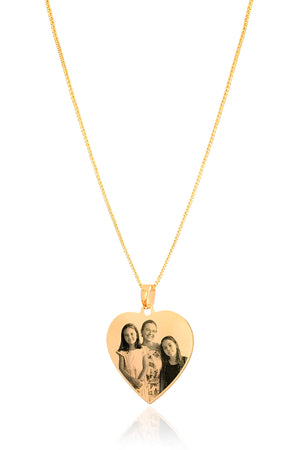 Gargantilha com Pingente Coração Flat Personalizado Liso Banhado a Ouro 18K - 45 cm