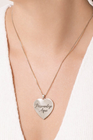 Gargantilha com Pingente Coração Flat Personalizado Liso Ródio Branco - 45 cm