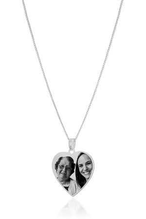 Gargantilha com Pingente Coração Flat Personalizado Liso Ródio Branco - 45 cm