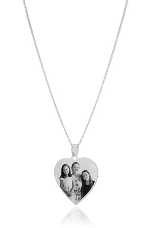 Gargantilha com Pingente Coração Flat Personalizado Liso Ródio Branco - 45 cm