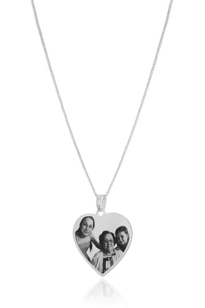 Gargantilha com Pingente Coração Flat Personalizado Liso Ródio Branco - 45 cm