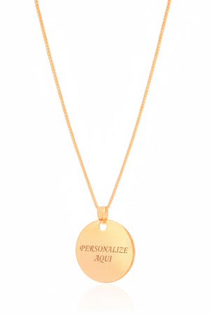 Gargantilha com Pingente Redondo Personalizado Flat Liso Banhado a Ouro 18K - 45 cm
