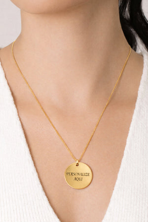 Gargantilha com Pingente Redondo Personalizado Flat Liso Banhado a Ouro 18K - 45 cm