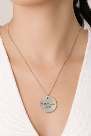 Gargantilha com Pingente Redondo Personalizado Flat Liso Ródio Branco - 45 cm