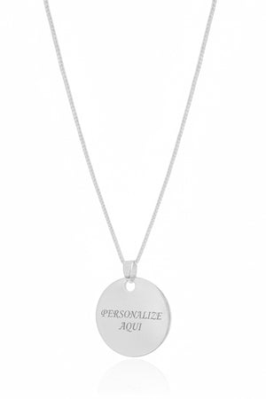 Gargantilha com Pingente Redondo Personalizado Flat Liso Ródio Branco - 45 cm