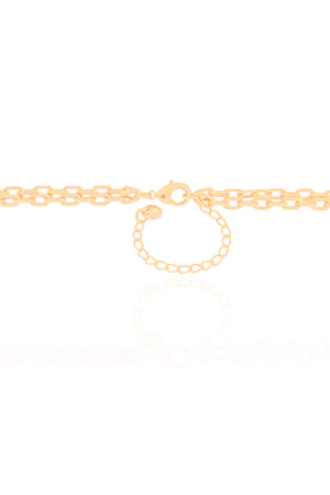 Gargantilha Gravata Dupla Elos Bola e Pérola Banhado a Ouro 18K