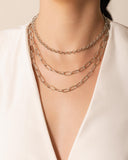 Gargantilha Tripla Elos Ovais e Portugueses Ródio Branco