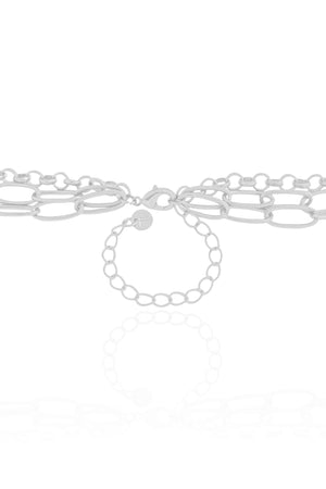 Gargantilha Tripla Elos Ovais e Portugueses Ródio Branco