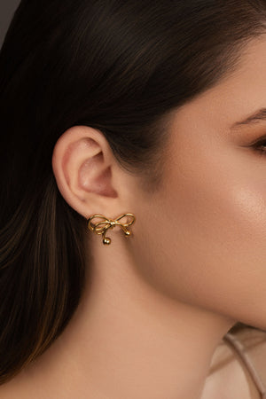 Brinco Laço Bolas Lisas Banhado a Ouro 18K