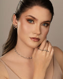 Brinco Laço Bolas Lisas Ródio Branco