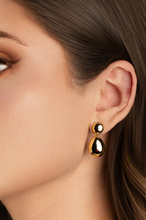 Brinco Duplo Gota Lisa Banhado a Ouro 18K