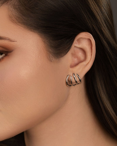 Brinco Ear Cuff Filetes Lisos 1,5 cm Ródio Branco