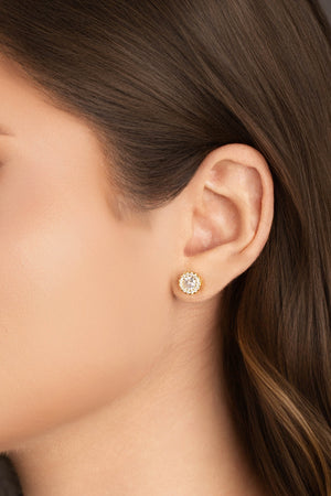 Brinco Ponto de Luz Tela Cristal 8 mm Banhado a Ouro 18K