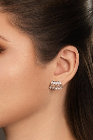 Brinco Navetes Pontos de Luz Cristal Ródio Branco