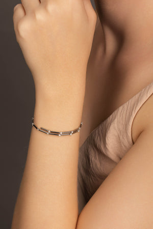 Bracelete Mola Canutilhos Pontos de Luz Cristal Ródio Branco