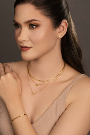 Pulseira Malha Quadrada 3 mm Banhado a Ouro 18K