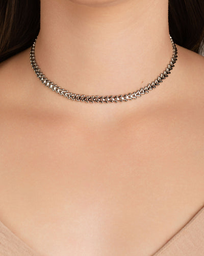 Choker Escamas 6 mm Ródio Branco - 35 cm