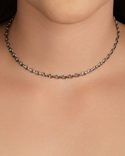 Choker Elos Torcidos 4 mm Ródio Branco - 35 cm
